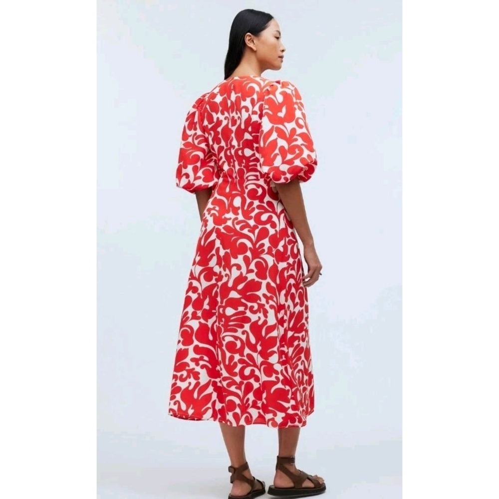Rhode Ina Midi Dress W/ Puff Sleeves in Red Caspi Sz 6 NWT MSRP $450 - Picture 4 of 14